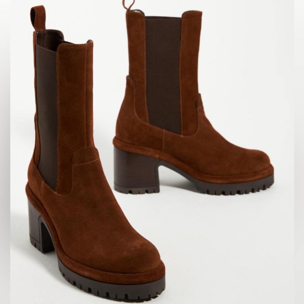 Anthropologie Platform Chelsea Boots Brown Size 38 Suede
